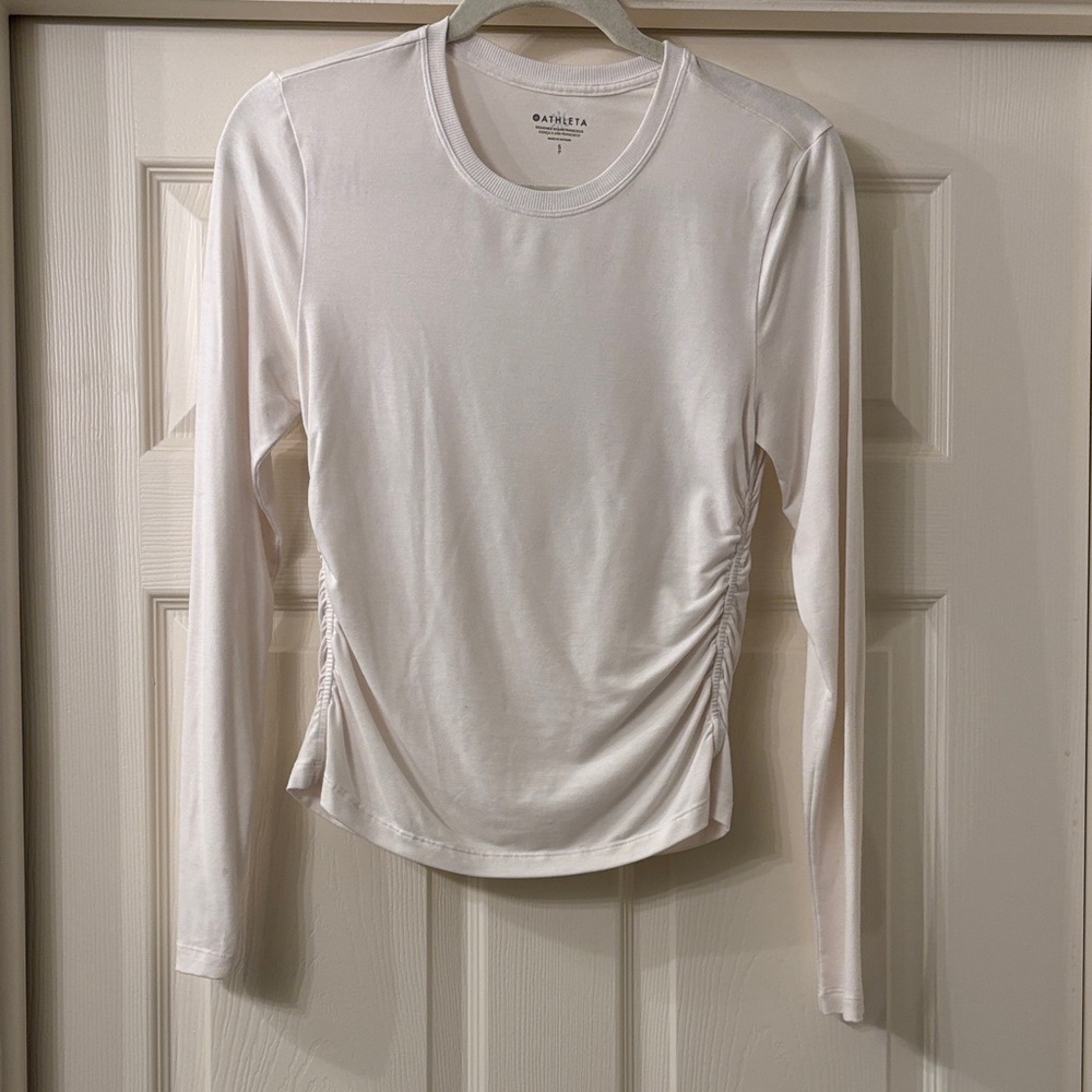 Athleta White Long Sleeve Ruched Tee